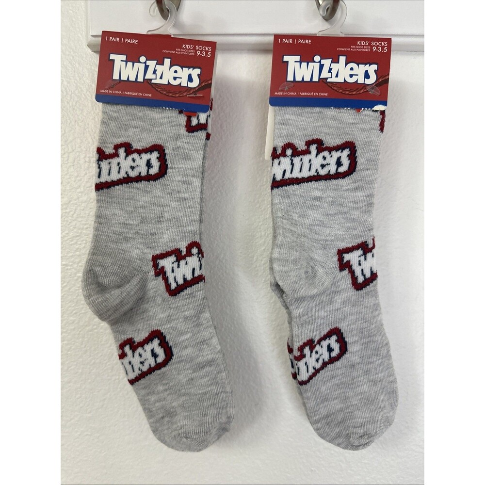 Twizzlers Kids Crew Socks 2 Pair Grey W/Logo Candy Novelty Size 9-3.5 For Twins